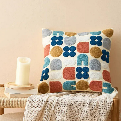 Boho Tufted Throw Pillow Case - multicolor