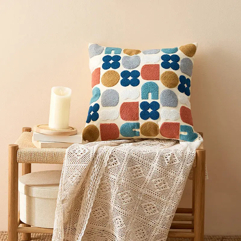 Boho Tufted Throw Pillow Case - multicolor