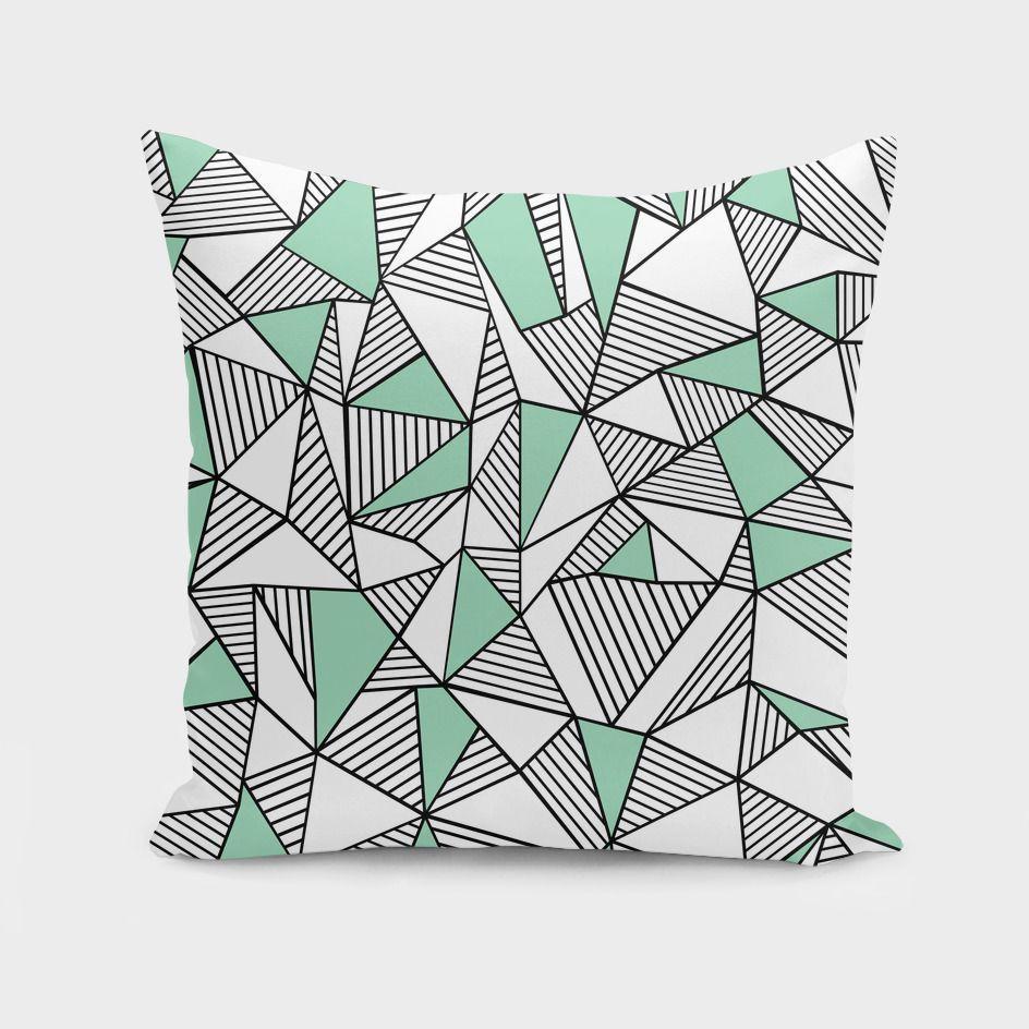 Abstract Lines Cushion/Pillow - mint/black/white