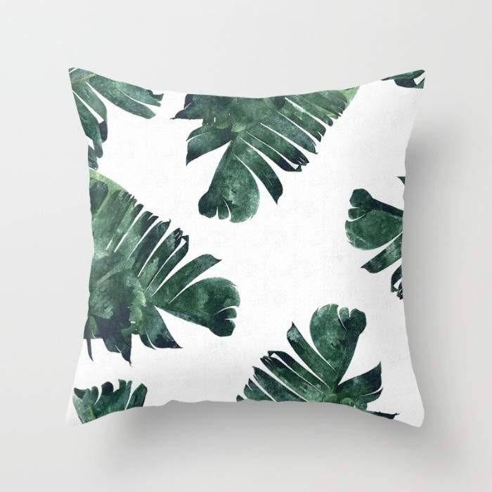 Banana Leaf Watercolor Pattern Pillow