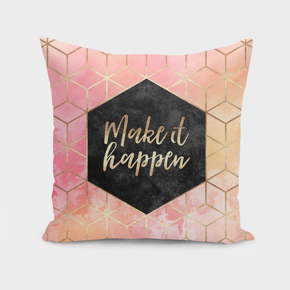 Make It Happen Pillow - rose/gold/black